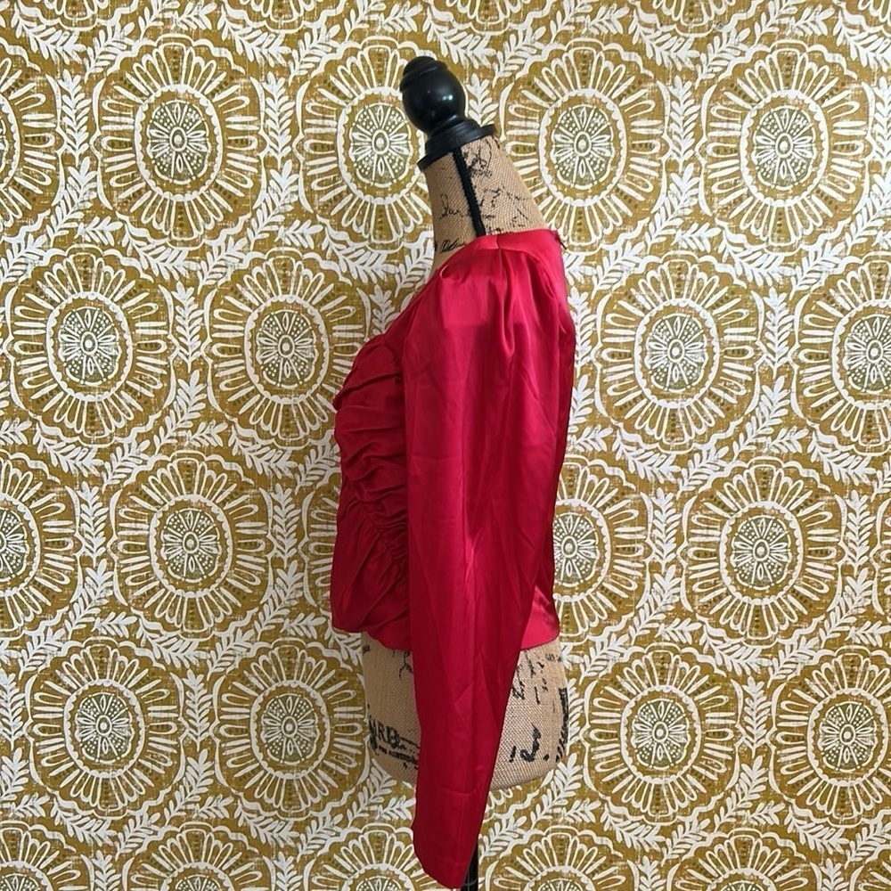 HUTCH Arla Red Satin Ruched Puff Sleeve Sweetheart Blouse Top size 4 - Picture 7 of 10